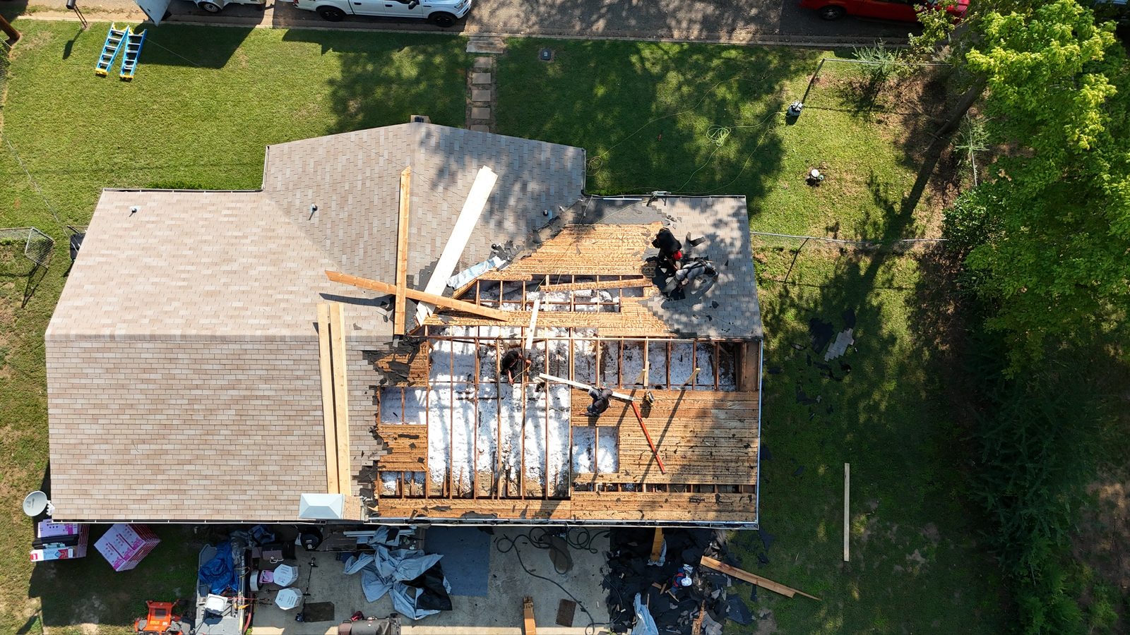 New shingle roof with white chimney and turbine vents in Shreveport-Bossier City